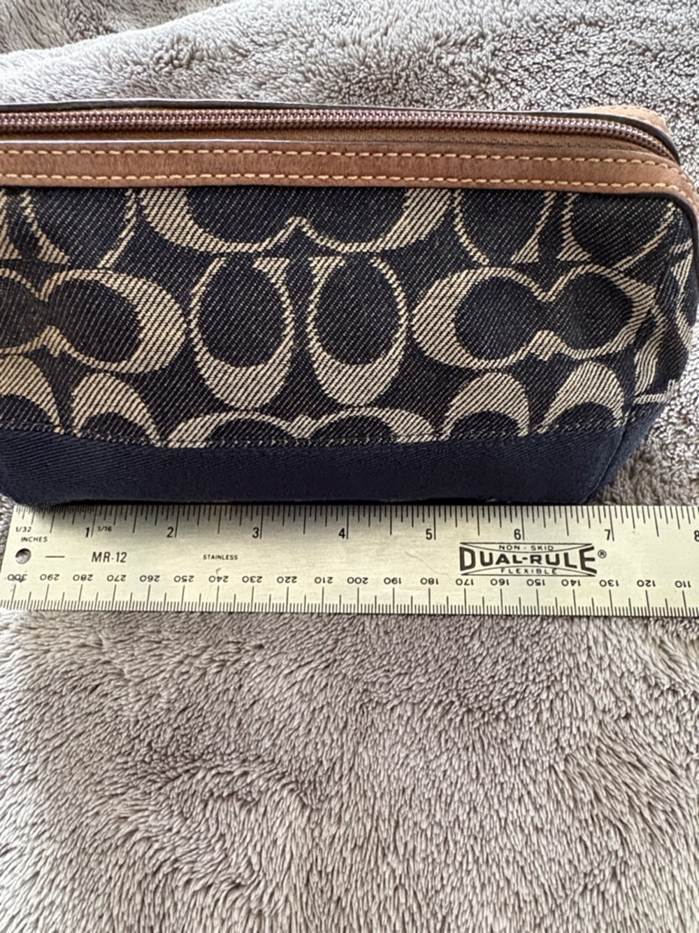 Coach Signature Canvas Cosmetic Bag in Blue and Tan - Picture 2 of 10